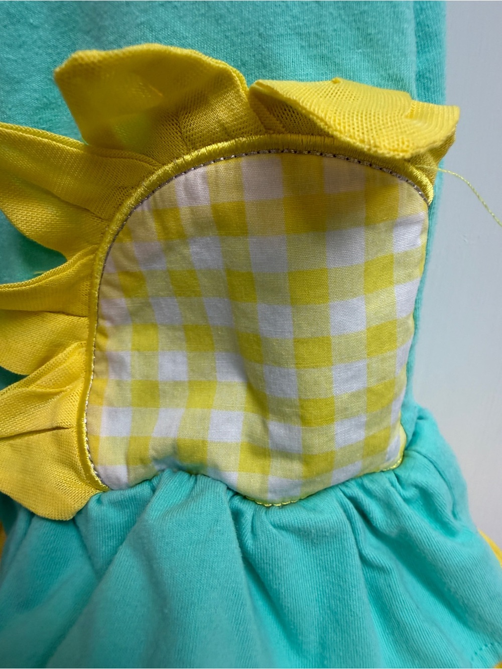 Kids Headquarters Girls 5 Teal Yellow Butterfly Sunflower Sleeveles Ruffle Dress - Picture 6 of 8